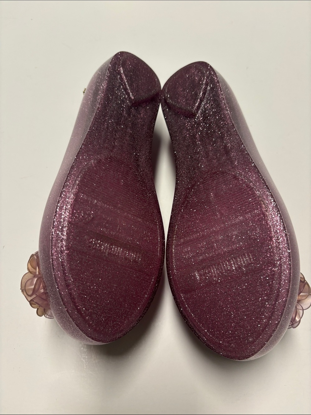 Mini Melissa Pink Glitter Floral Jelly Flats with Champagne Flowers girls size - Picture 8 of 10